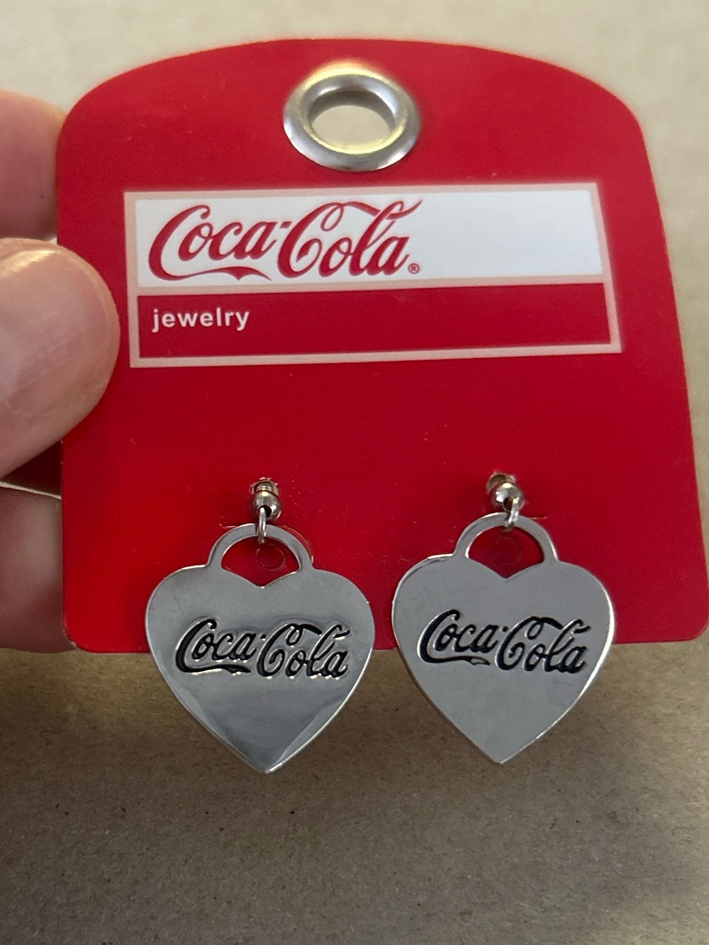 NWT Coca Cola Silver Heart Logo Earrings